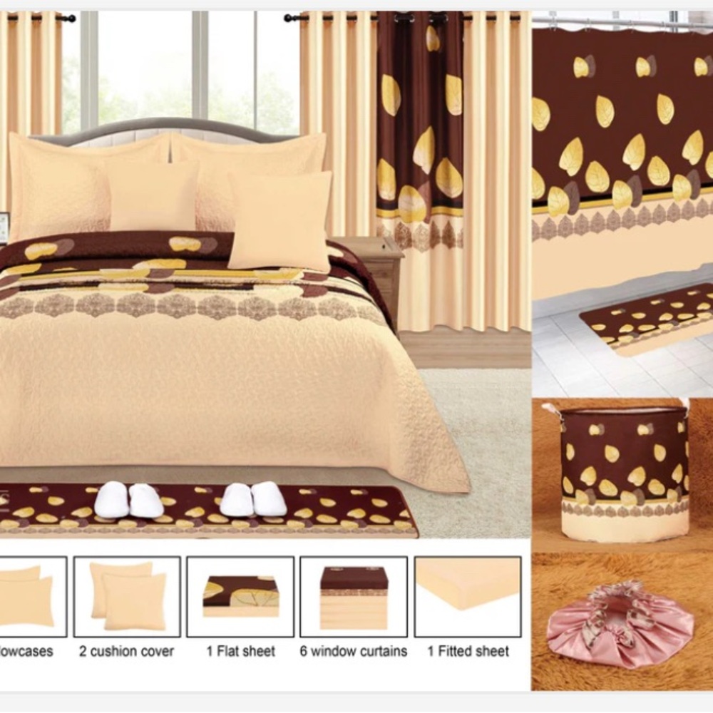 25 Pcs Bedspread With Matching Curtains & Bath Decor